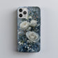 Winter Bloom Phone Case – White Roses, Snowdrops & Icy Blue Elegance