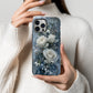 Winter Bloom Phone Case – White Roses, Snowdrops & Icy Blue Elegance