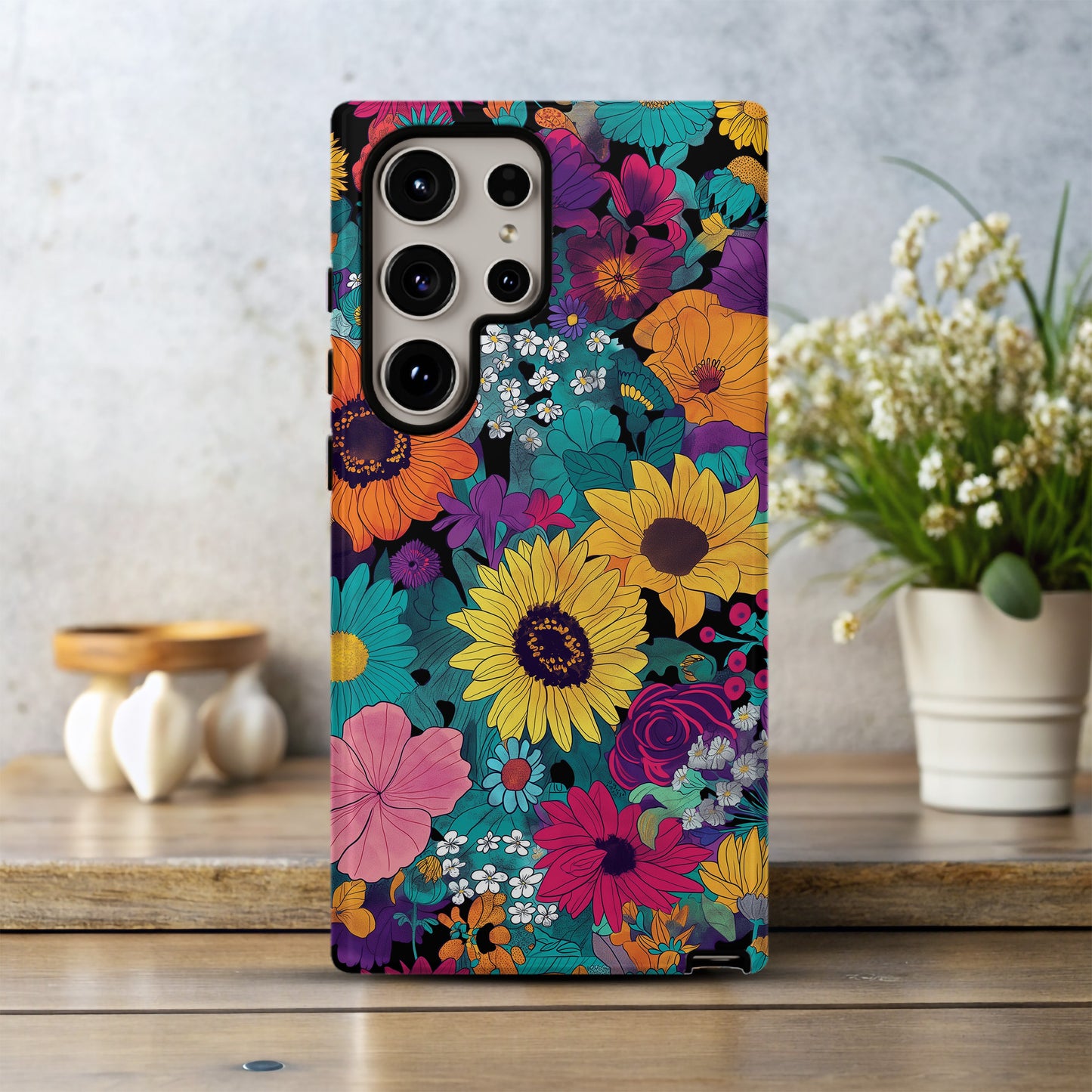 Retro Bloom Explosion Phone Case – Bold 70s Floral Pop Art Design