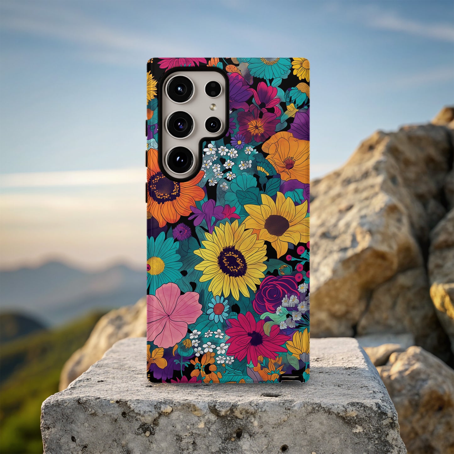 Retro Bloom Explosion Phone Case – Bold 70s Floral Pop Art Design