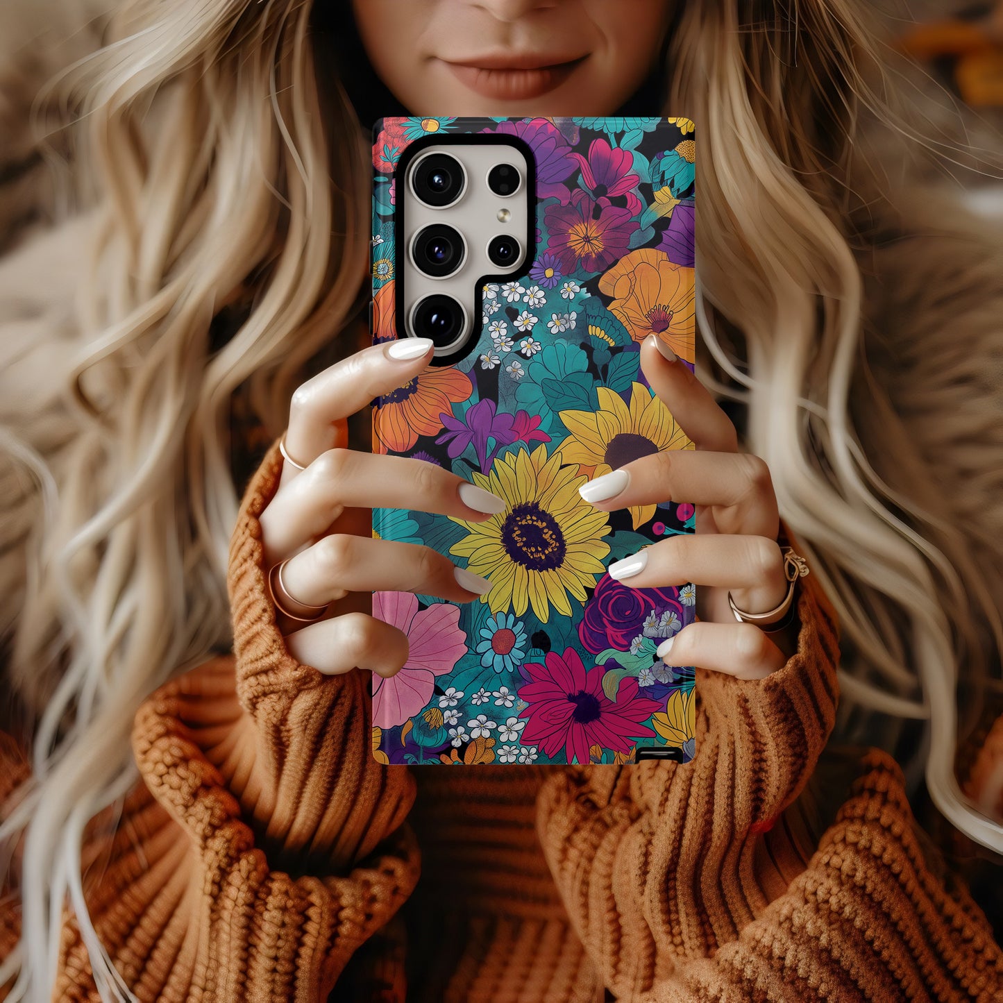 Retro Bloom Explosion Phone Case – Bold 70s Floral Pop Art Design