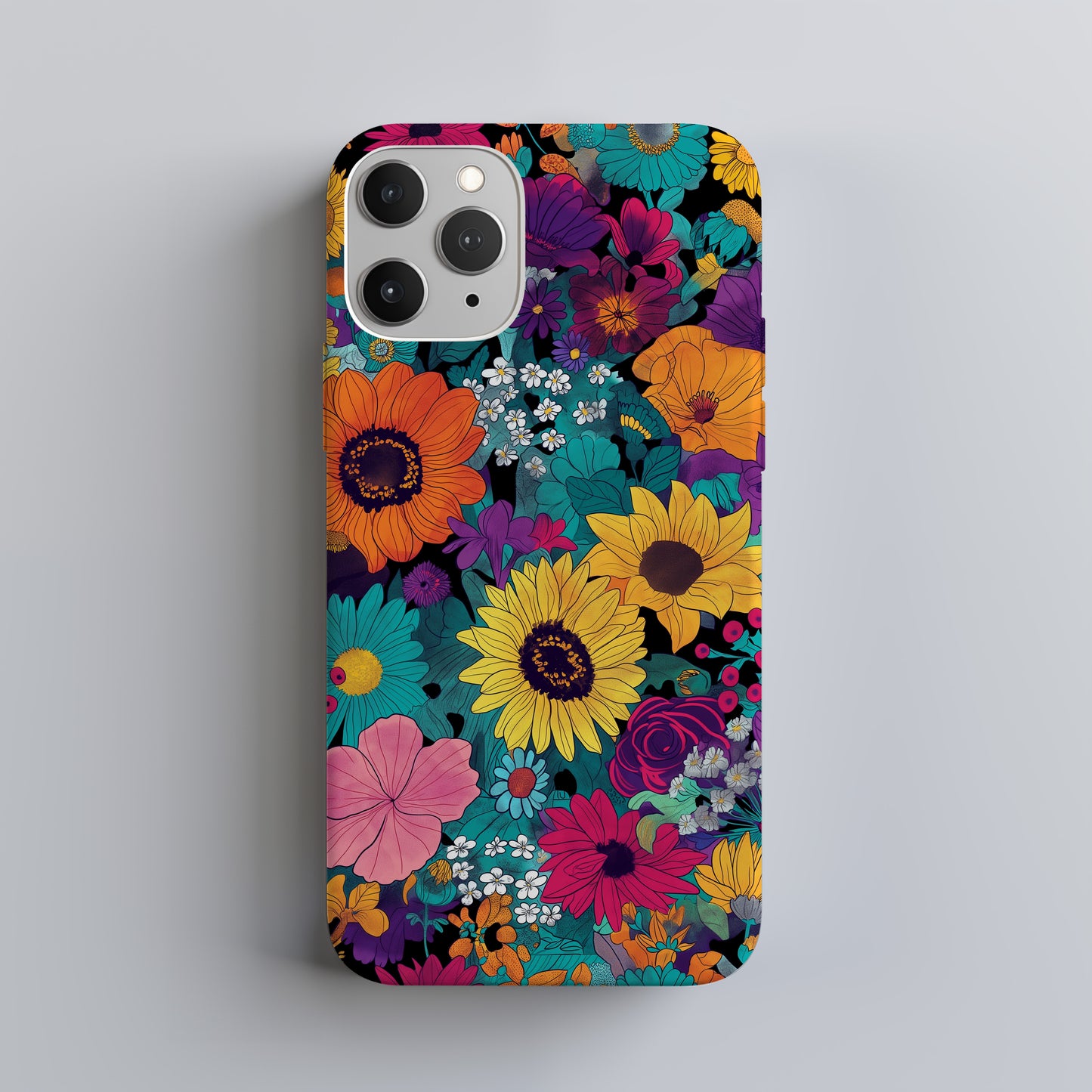 Retro Bloom Explosion Phone Case – Bold 70s Floral Pop Art Design