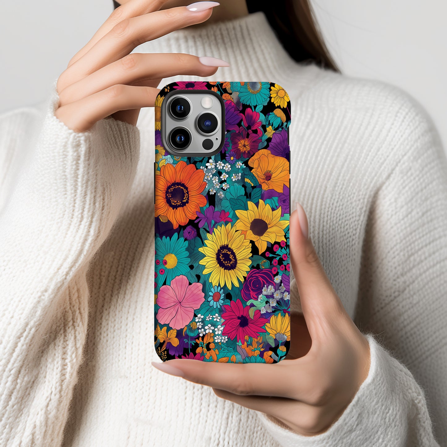 Retro Bloom Explosion Phone Case – Bold 70s Floral Pop Art Design