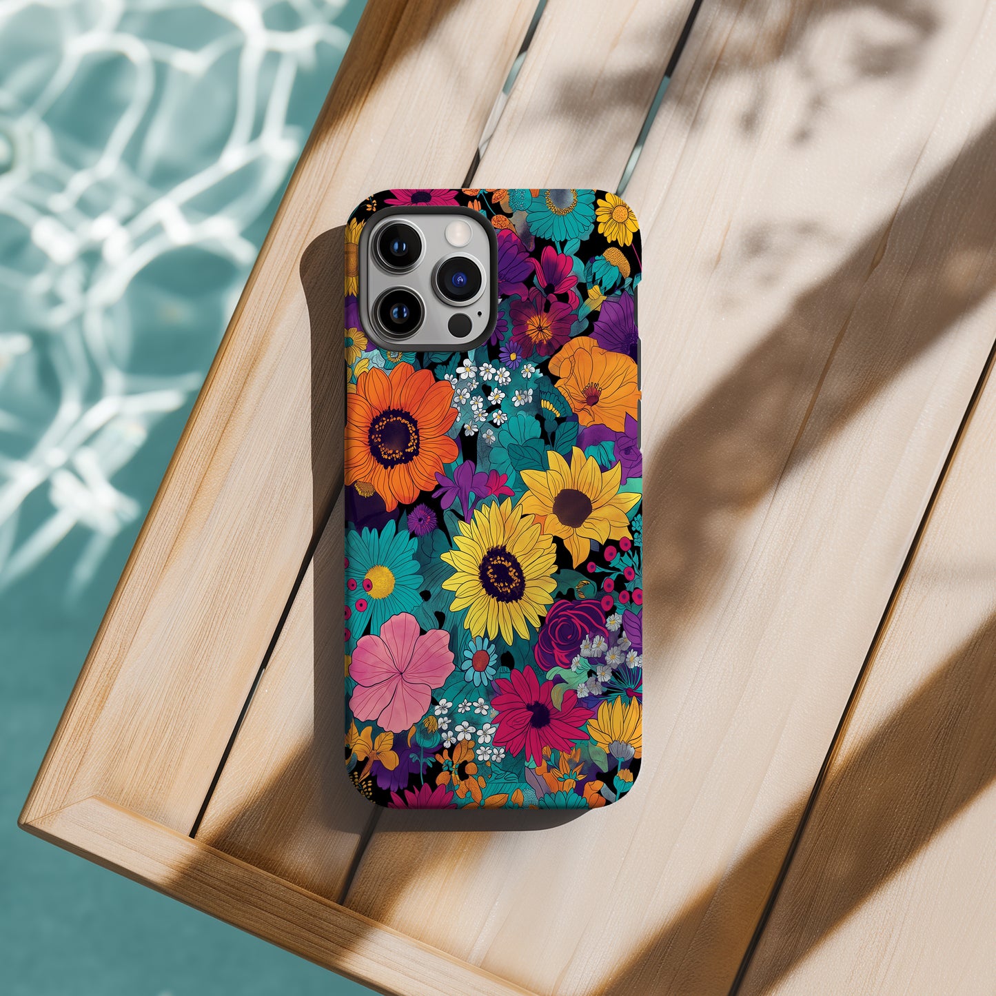 Retro Bloom Explosion Phone Case – Bold 70s Floral Pop Art Design