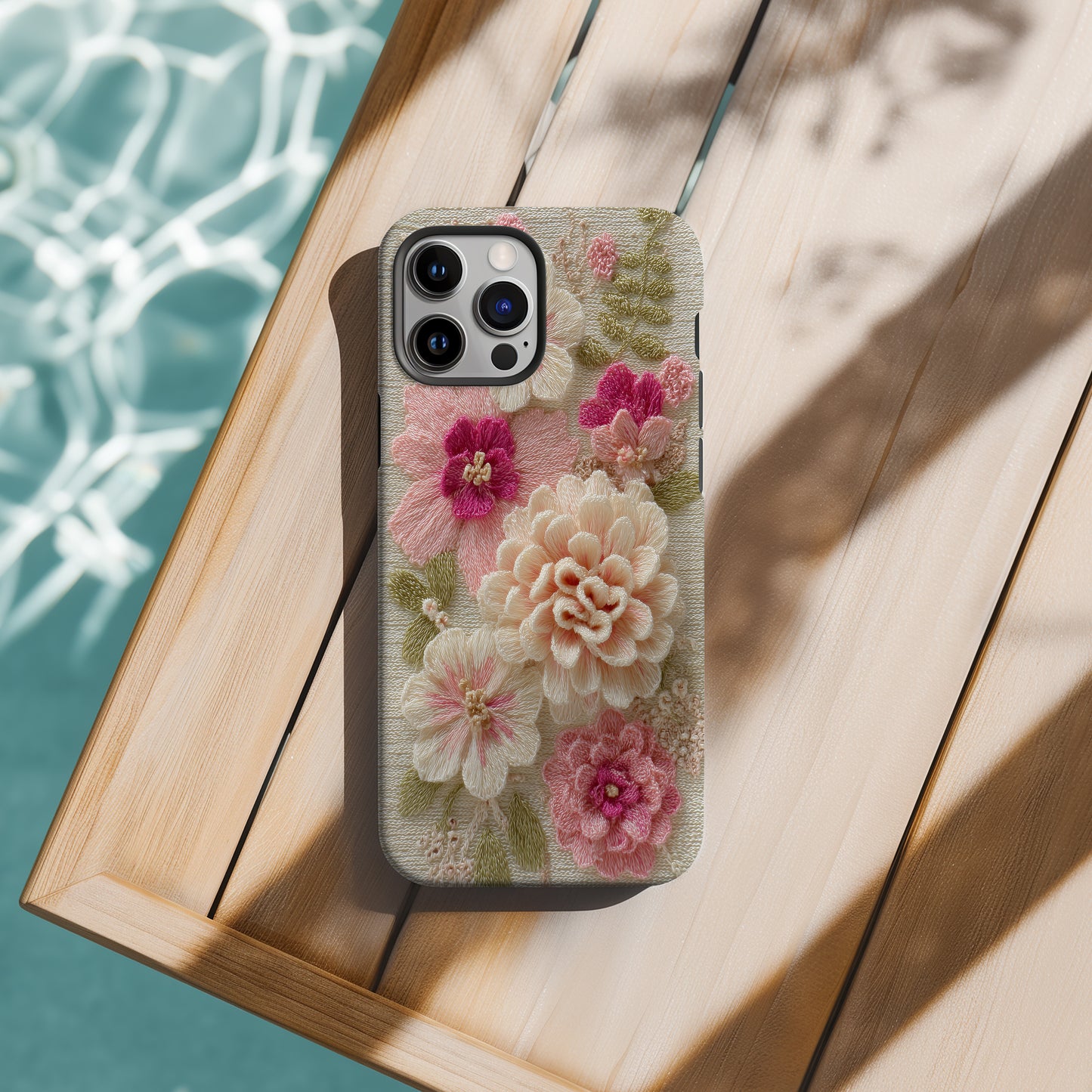 Delicate Embroidered Blossom Phone Case – 3D-Inspired Crochet Floral Elegance