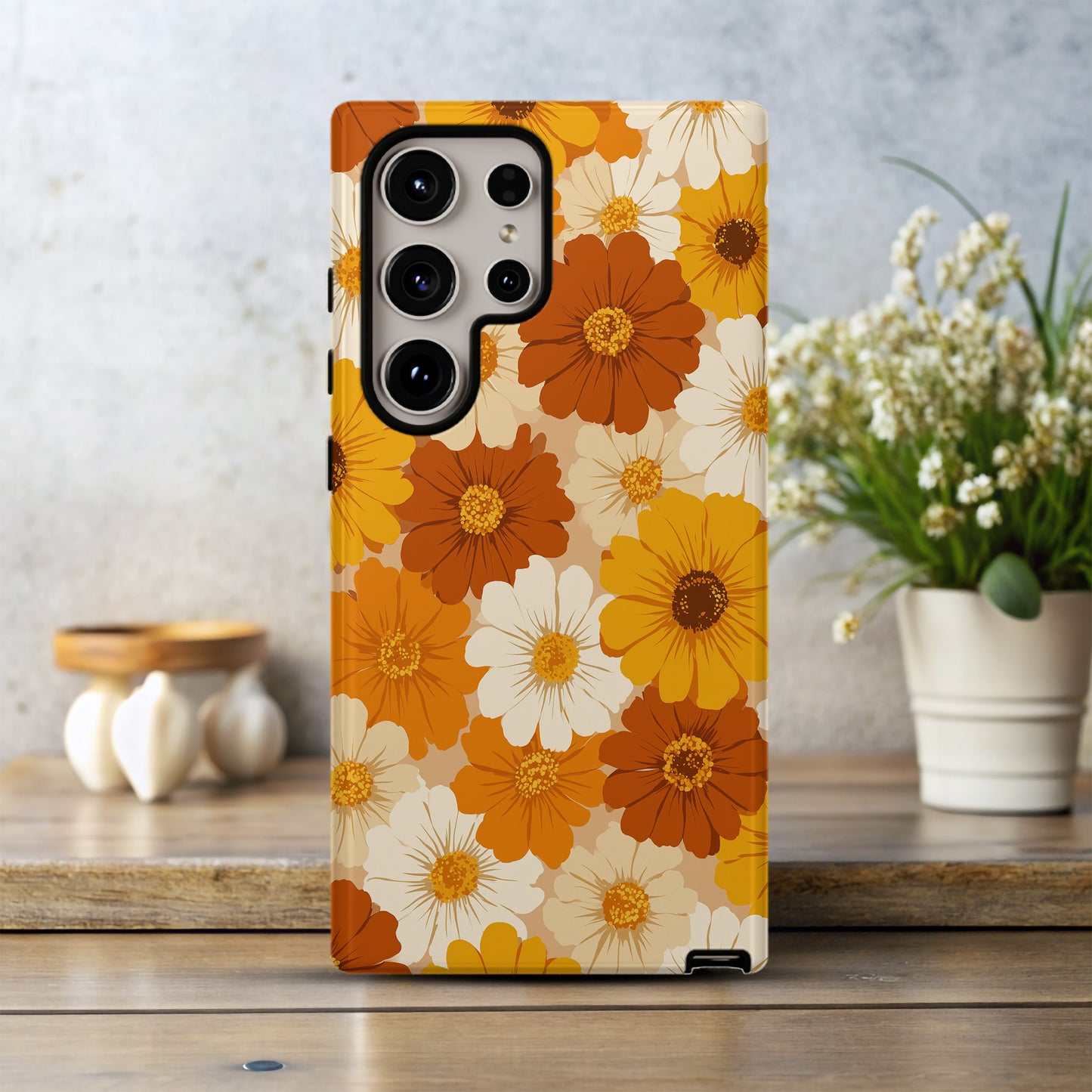 Retro Daisy Bloom Phone Case – 70s-Inspired Mustard & Burnt Orange Floral Vibes