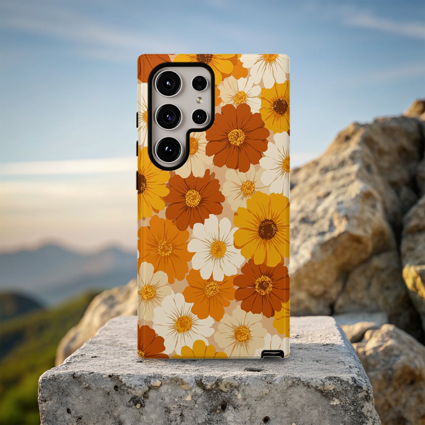 Retro Daisy Bloom Phone Case – 70s-Inspired Mustard & Burnt Orange Floral Vibes