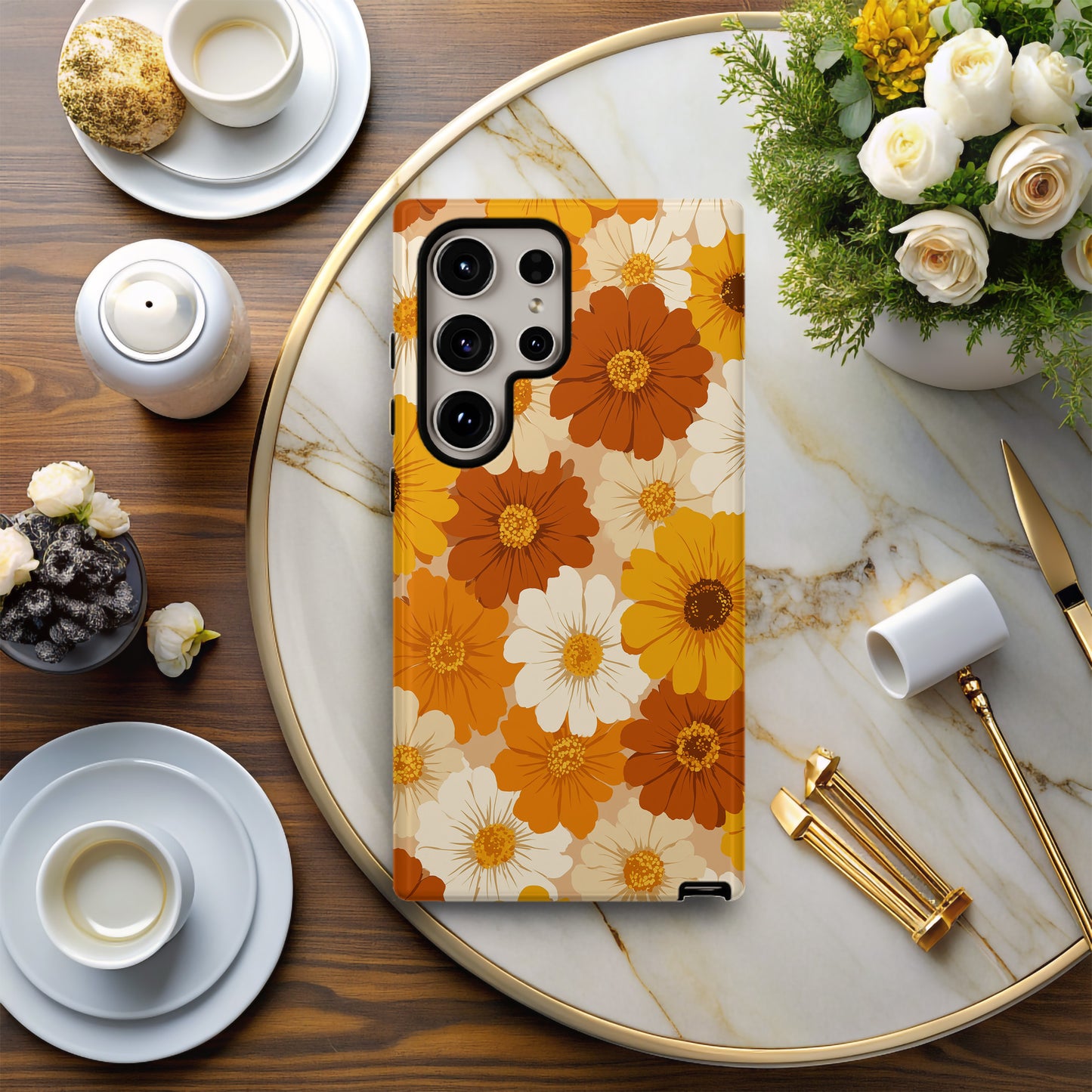 Retro Daisy Bloom Phone Case – 70s-Inspired Mustard & Burnt Orange Floral Vibes