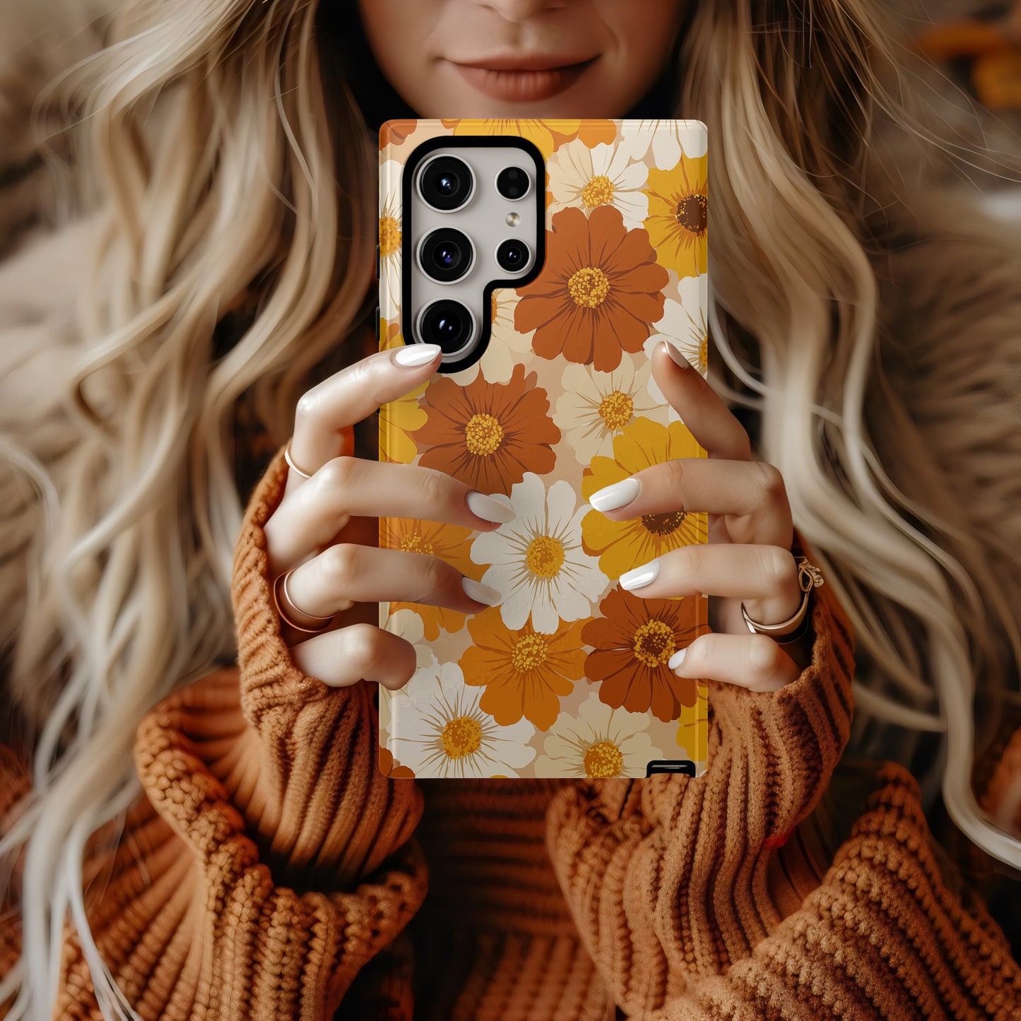 Retro Daisy Bloom Phone Case – 70s-Inspired Mustard & Burnt Orange Floral Vibes