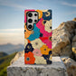 Psychedelic Bloom Phone Case – Bold Retro 70s Floral in Hot Pink, Teal & Tangerine