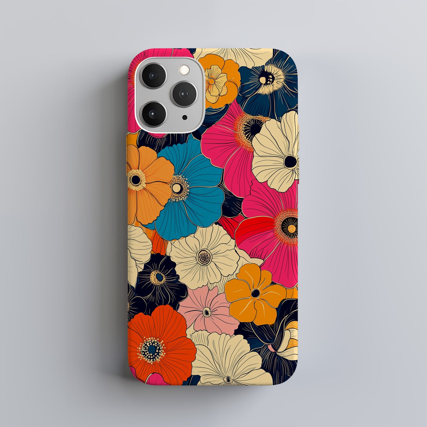 Psychedelic Bloom Phone Case – Bold Retro 70s Floral in Hot Pink, Teal & Tangerine