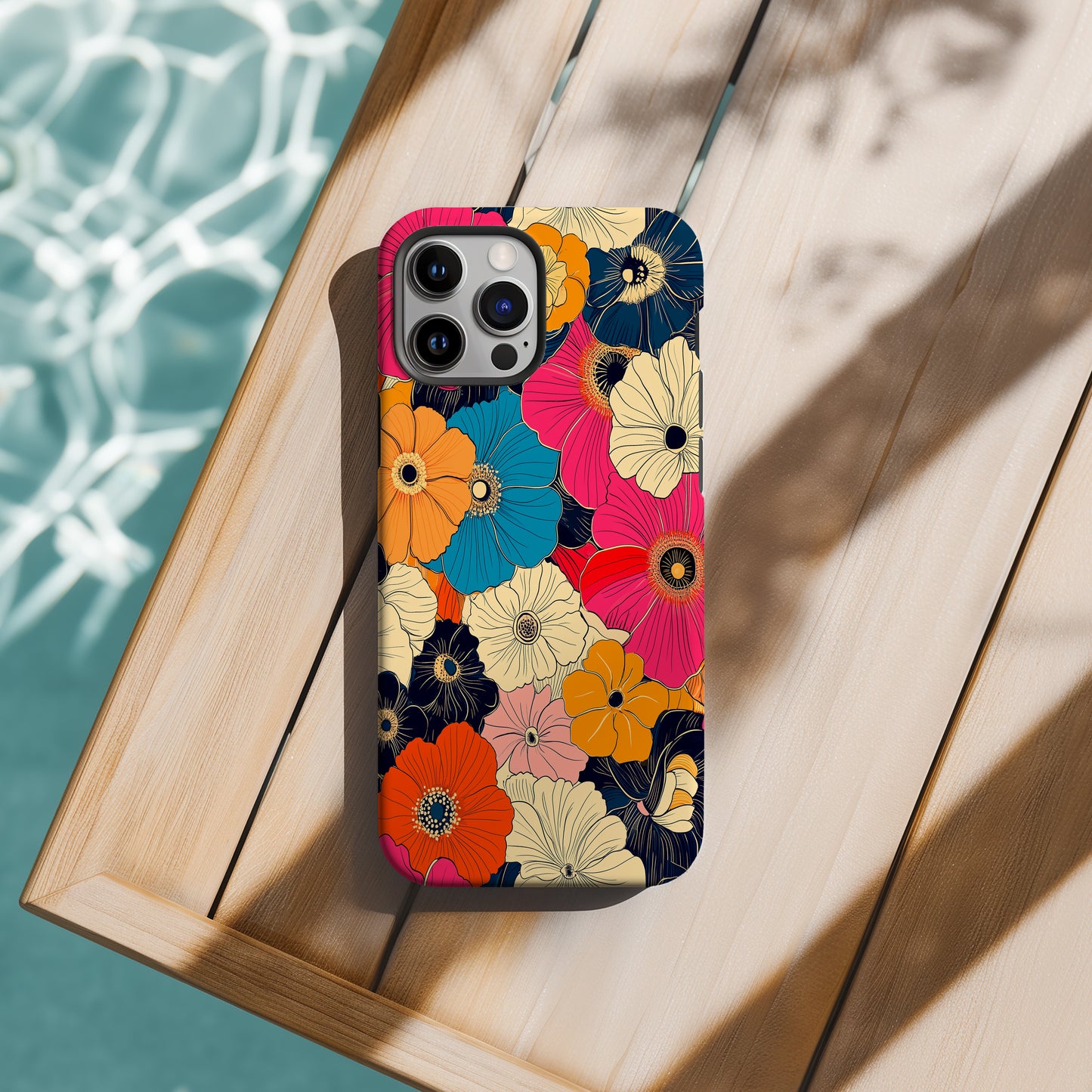 Psychedelic Bloom Phone Case – Bold Retro 70s Floral in Hot Pink, Teal & Tangerine