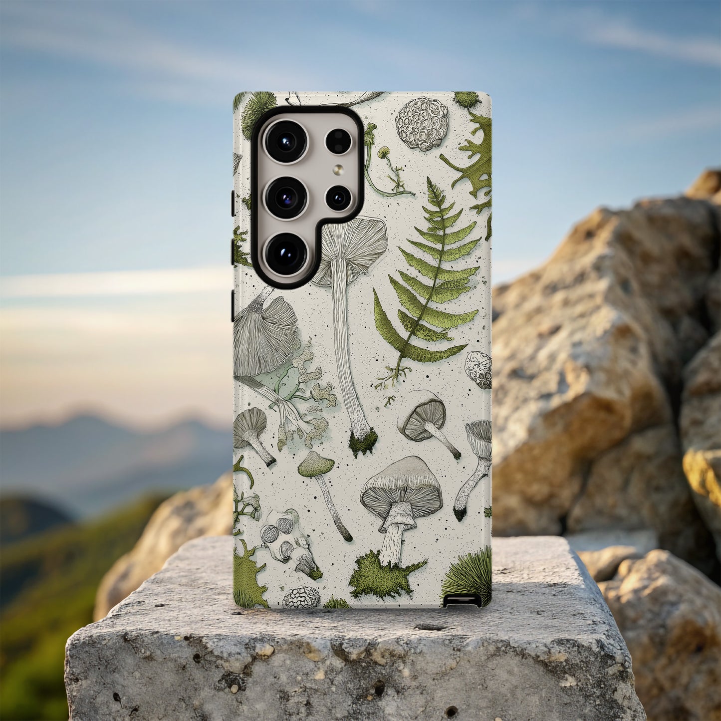 Forest Forager Phone Case – Hand-Drawn Mushrooms, Ferns & Moss in Vintage Botanical Style