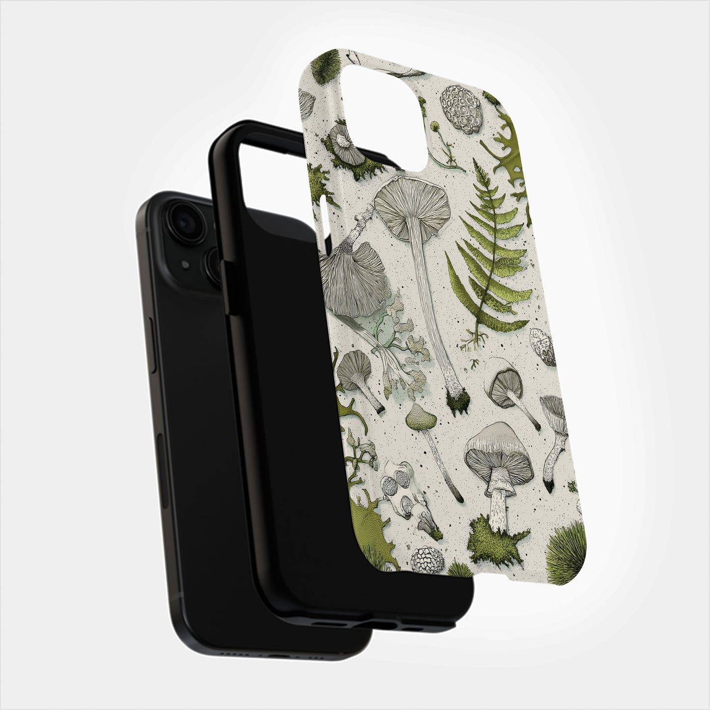 Forest Forager Phone Case – Hand-Drawn Mushrooms, Ferns & Moss in Vintage Botanical Style