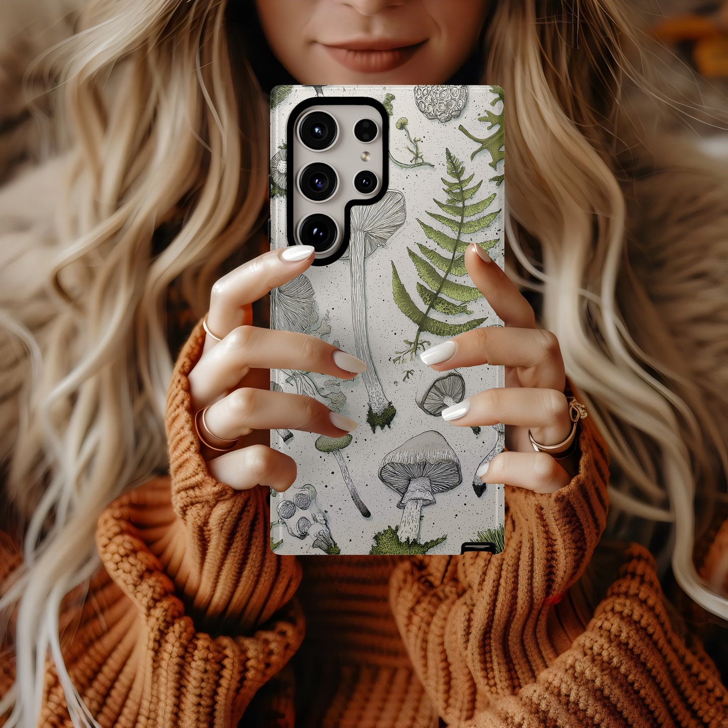 Forest Forager Phone Case – Hand-Drawn Mushrooms, Ferns & Moss in Vintage Botanical Style
