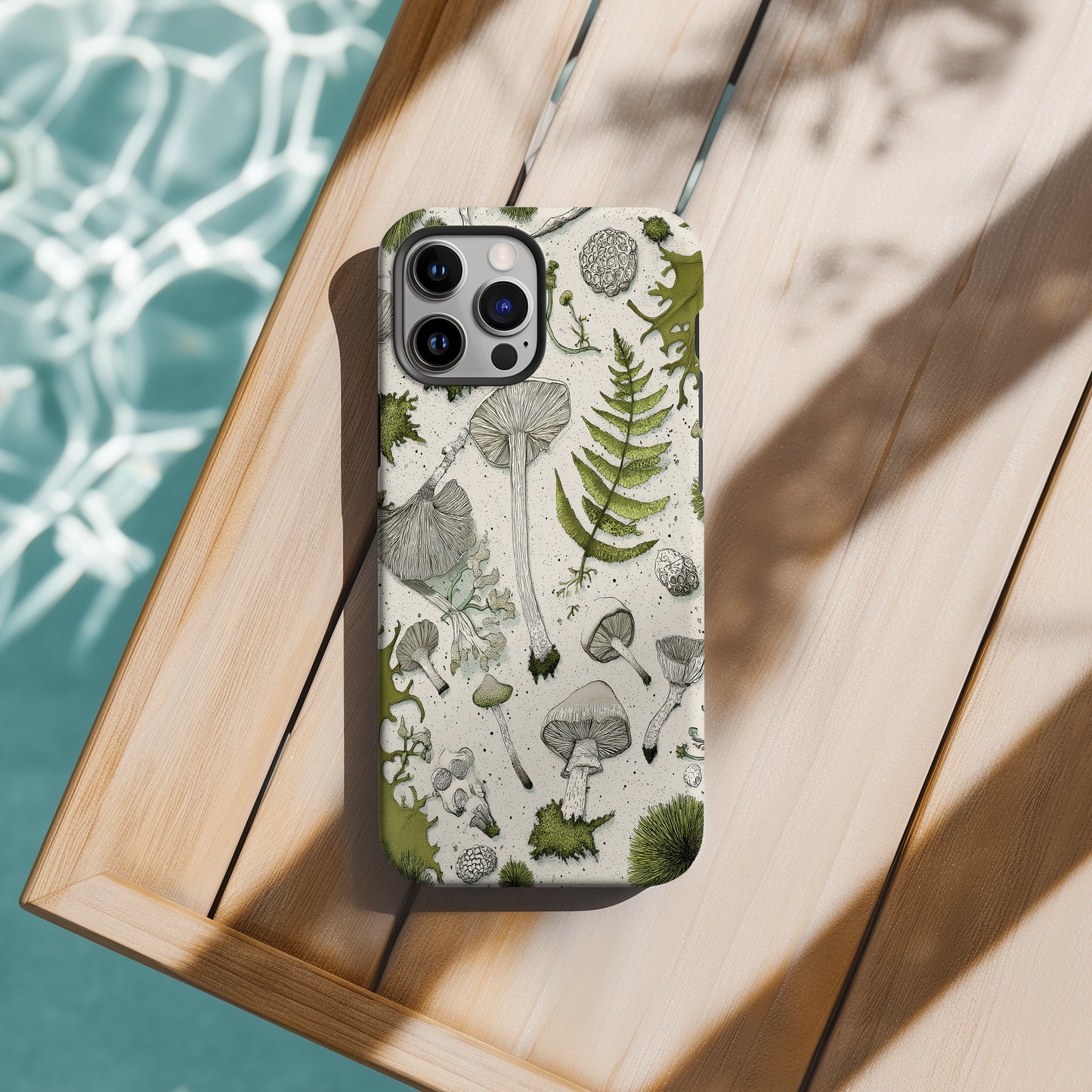 Forest Forager Phone Case – Hand-Drawn Mushrooms, Ferns & Moss in Vintage Botanical Style