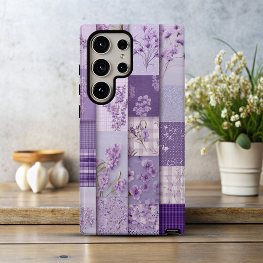 Lavender Patchwork Phone Case – Vintage-Inspired Purple Floral Quilt Design