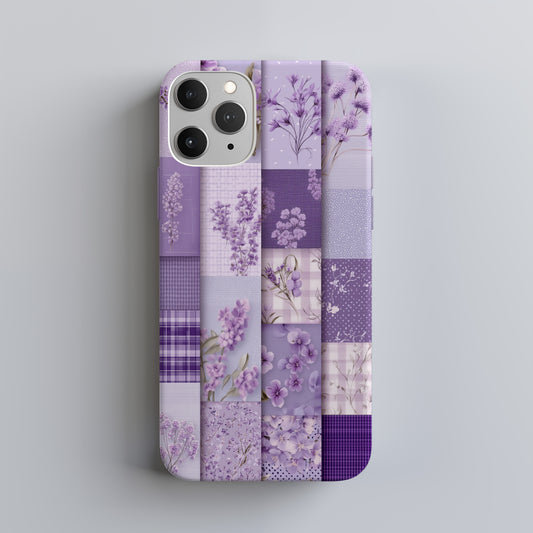 Lavender Patchwork Phone Case – Vintage-Inspired Purple Floral Quilt Design