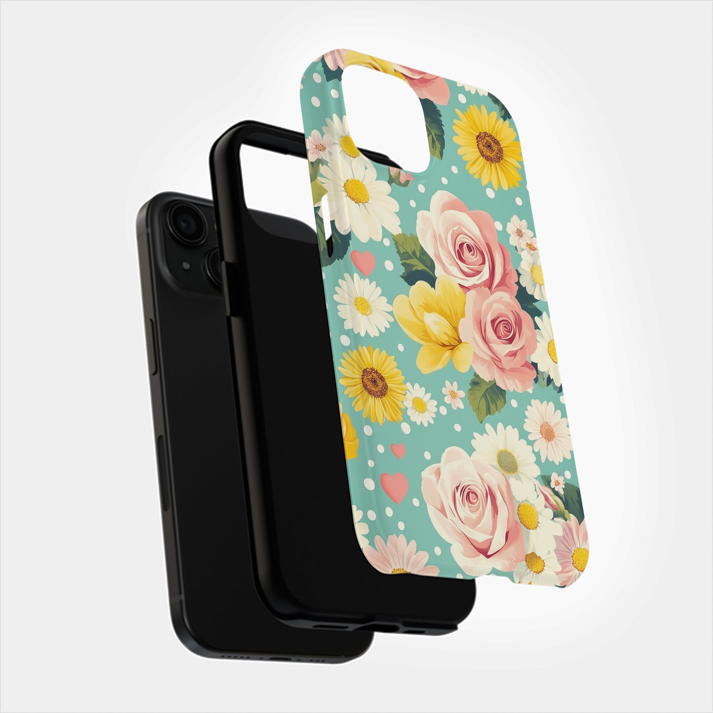 Vintage Blossom Pop Phone Case – Retro Florals with Polka Dot Whimsy