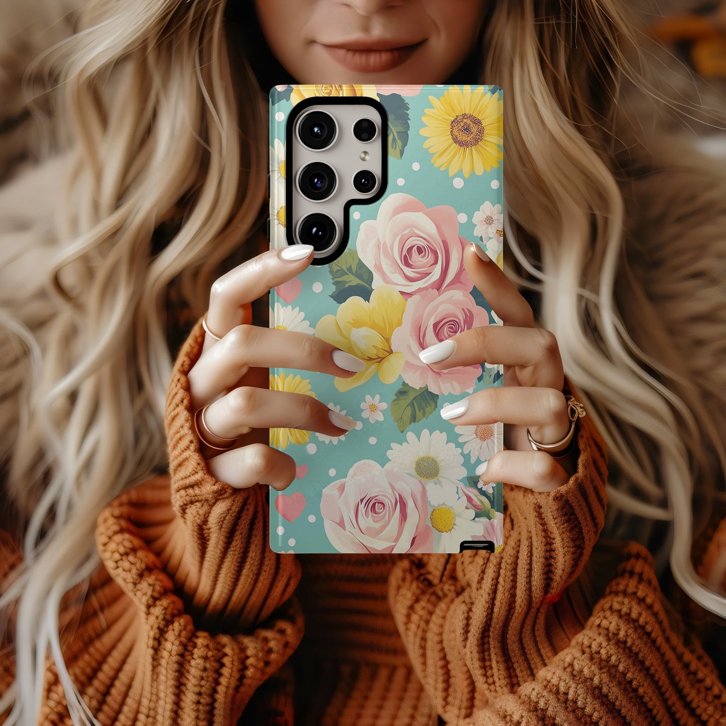Vintage Blossom Pop Phone Case – Retro Florals with Polka Dot Whimsy