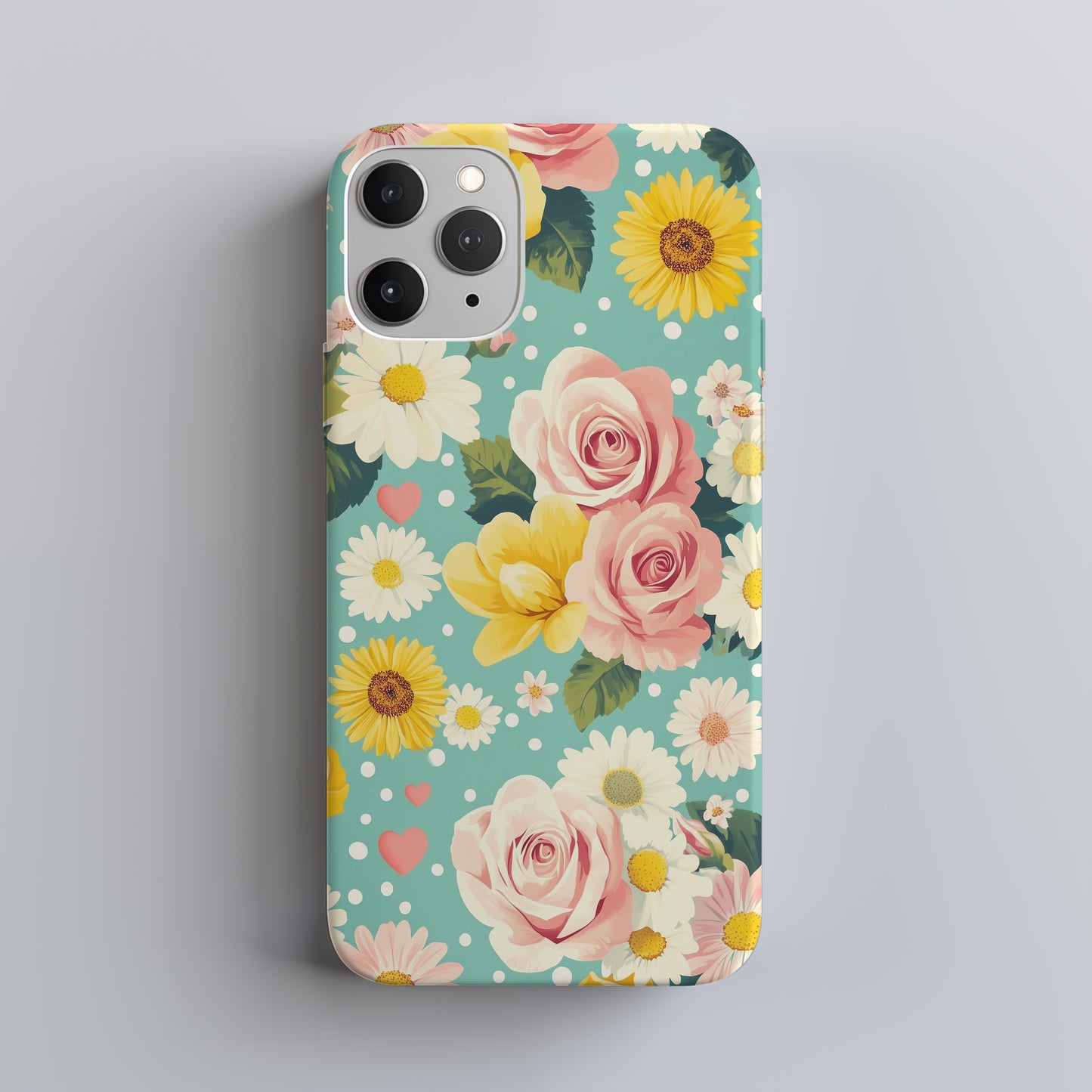 Vintage Blossom Pop Phone Case – Retro Florals with Polka Dot Whimsy