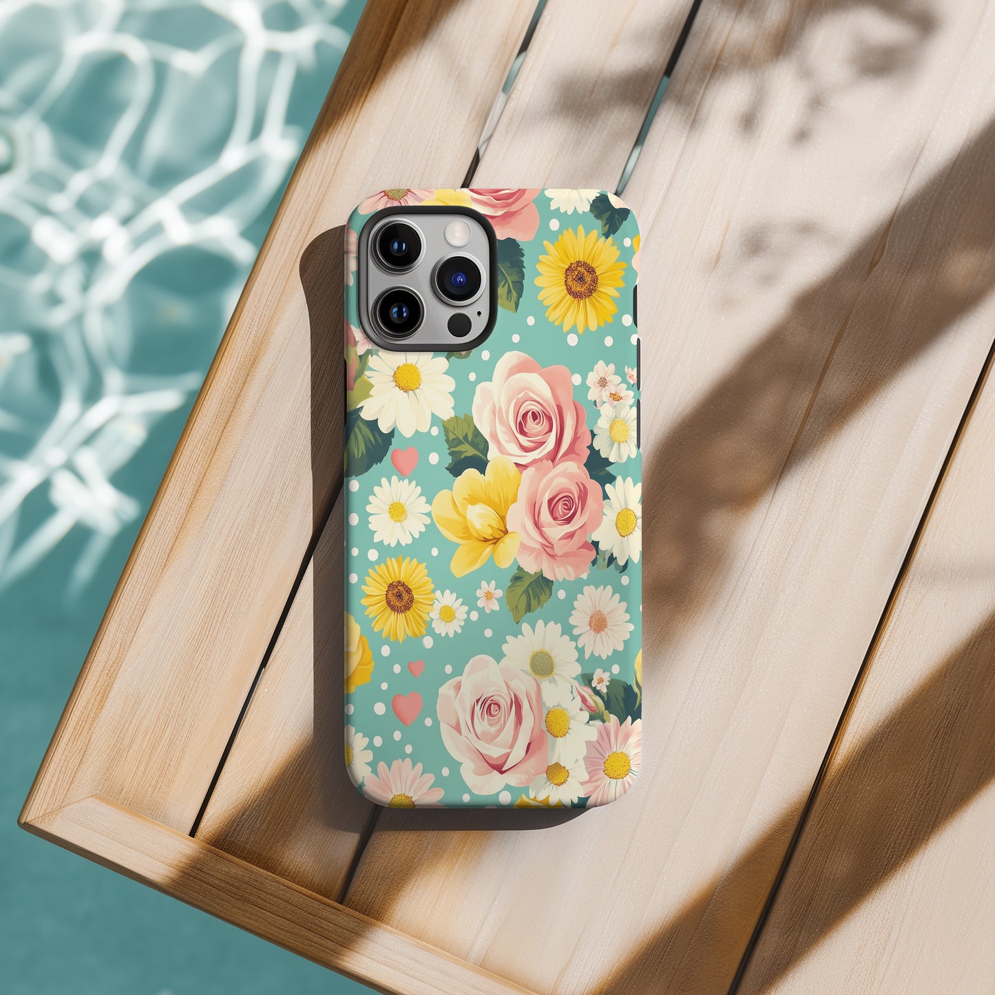 Vintage Blossom Pop Phone Case – Retro Florals with Polka Dot Whimsy
