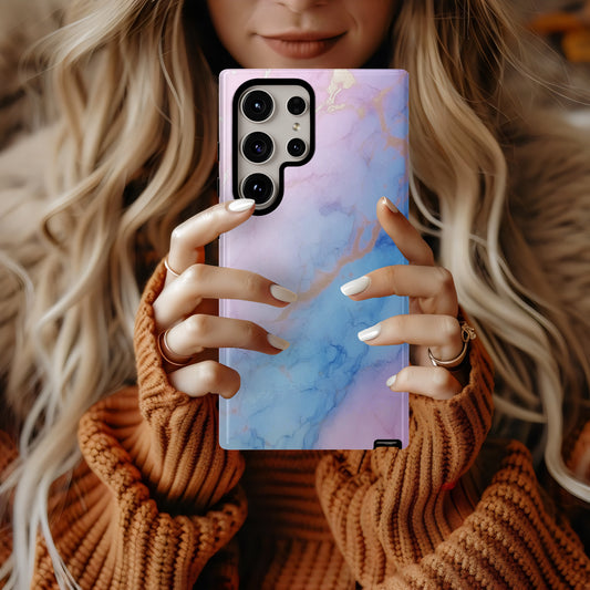 Cotton Candy Marble Phone Case – Pastel Pink, Blue & Gold Veins