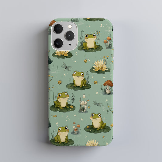 Cottagecore Frog Meadow Phone Case – Lily Pads, Mushrooms & Dragonflies