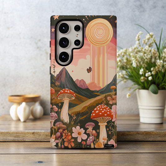 Retro Psychedelic Mushroom Landscape Phone Case – Trippy Nature Vibes