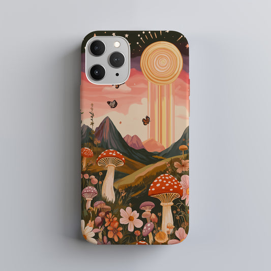 Retro Psychedelic Mushroom Landscape Phone Case – Trippy Nature Vibes