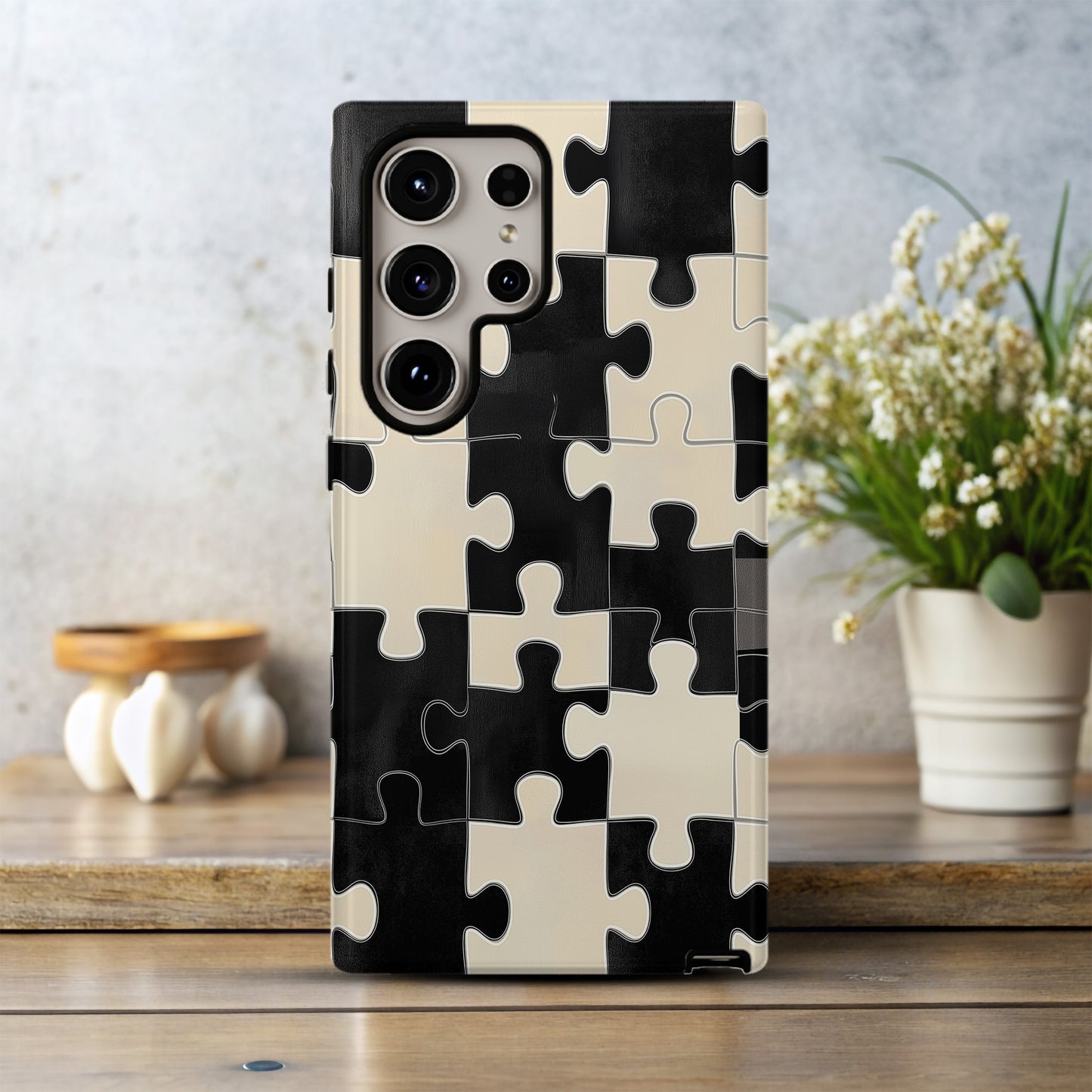 Black & Cream Puzzle Checkered Phone Case – Bold Minimalist Design