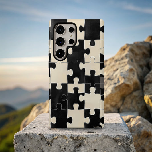 Black & Cream Puzzle Checkered Phone Case – Bold Minimalist Design