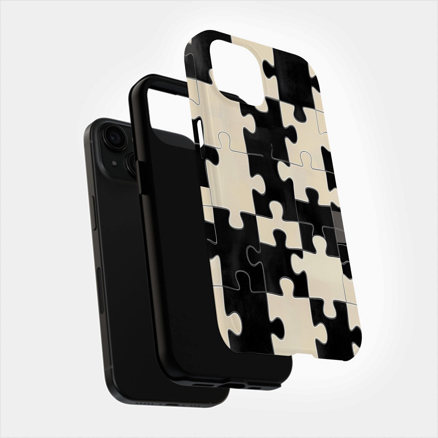 Black & Cream Puzzle Checkered Phone Case – Bold Minimalist Design