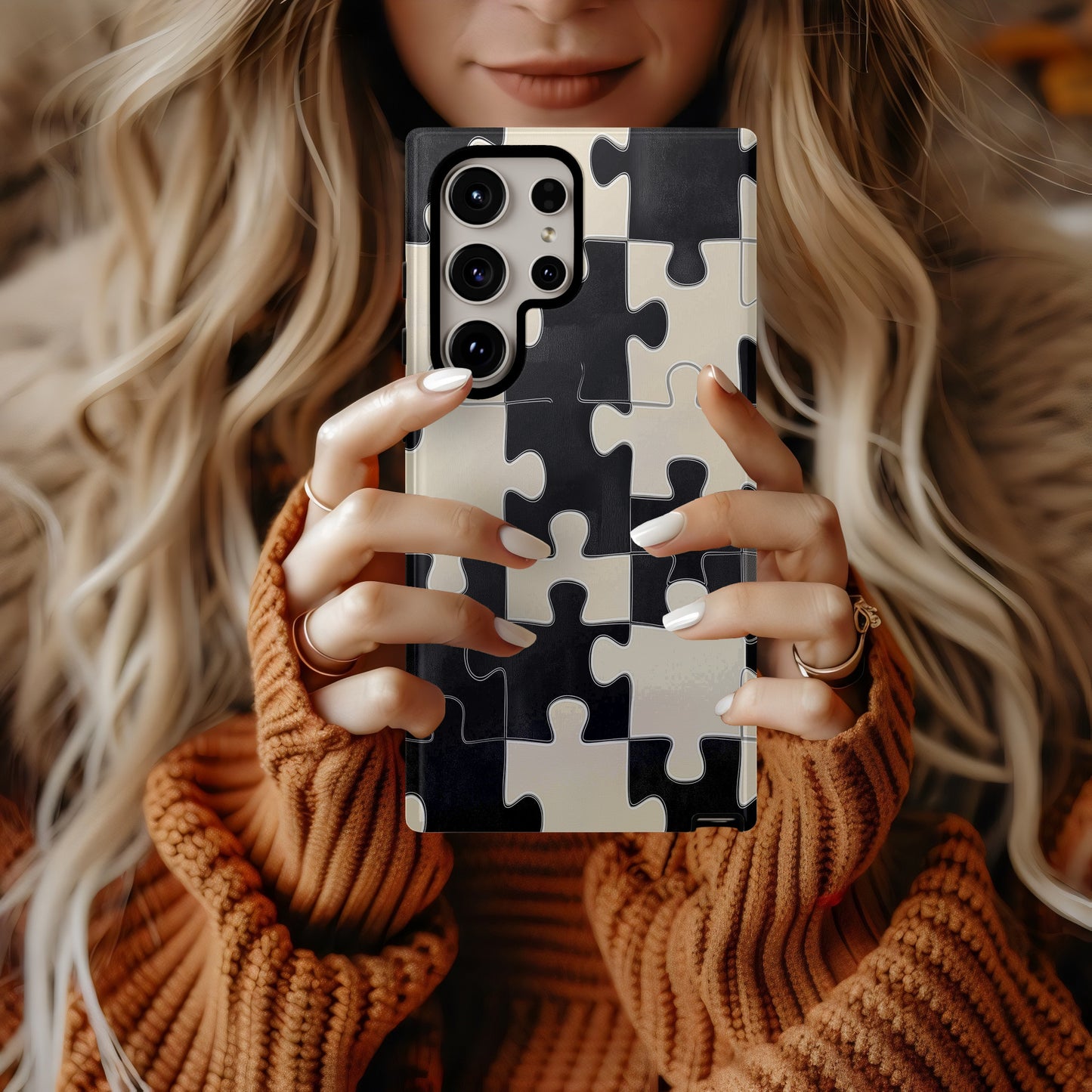 Black & Cream Puzzle Checkered Phone Case – Bold Minimalist Design