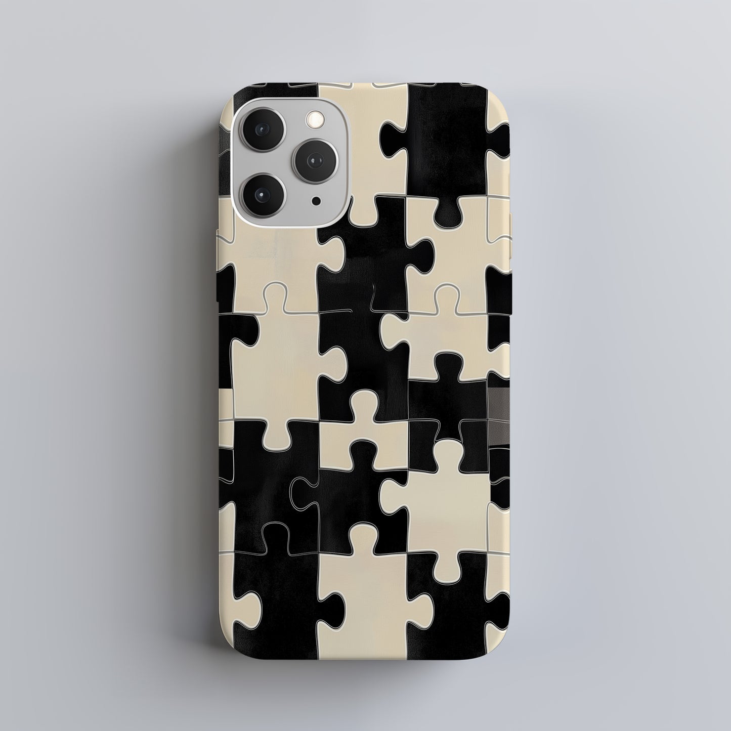 Black & Cream Puzzle Checkered Phone Case – Bold Minimalist Design
