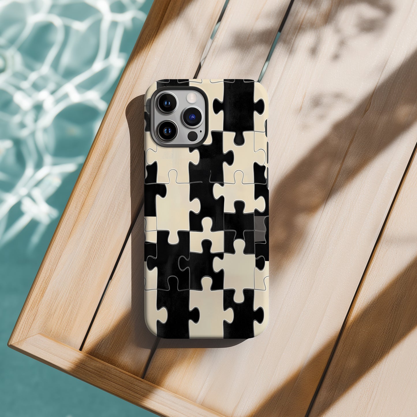 Black & Cream Puzzle Checkered Phone Case – Bold Minimalist Design