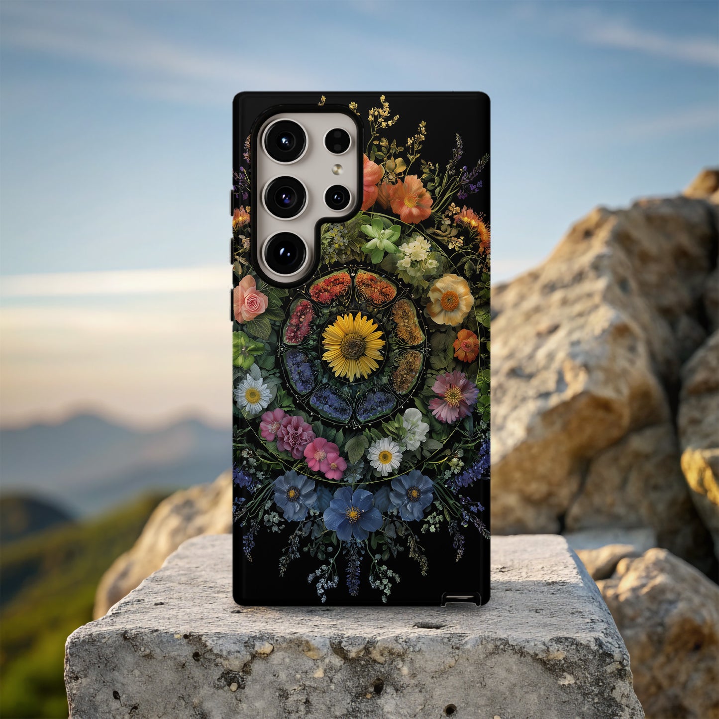 Seasonal Bloom Mandala Phone Case – Nature’s Floral Harmony in Full Circle