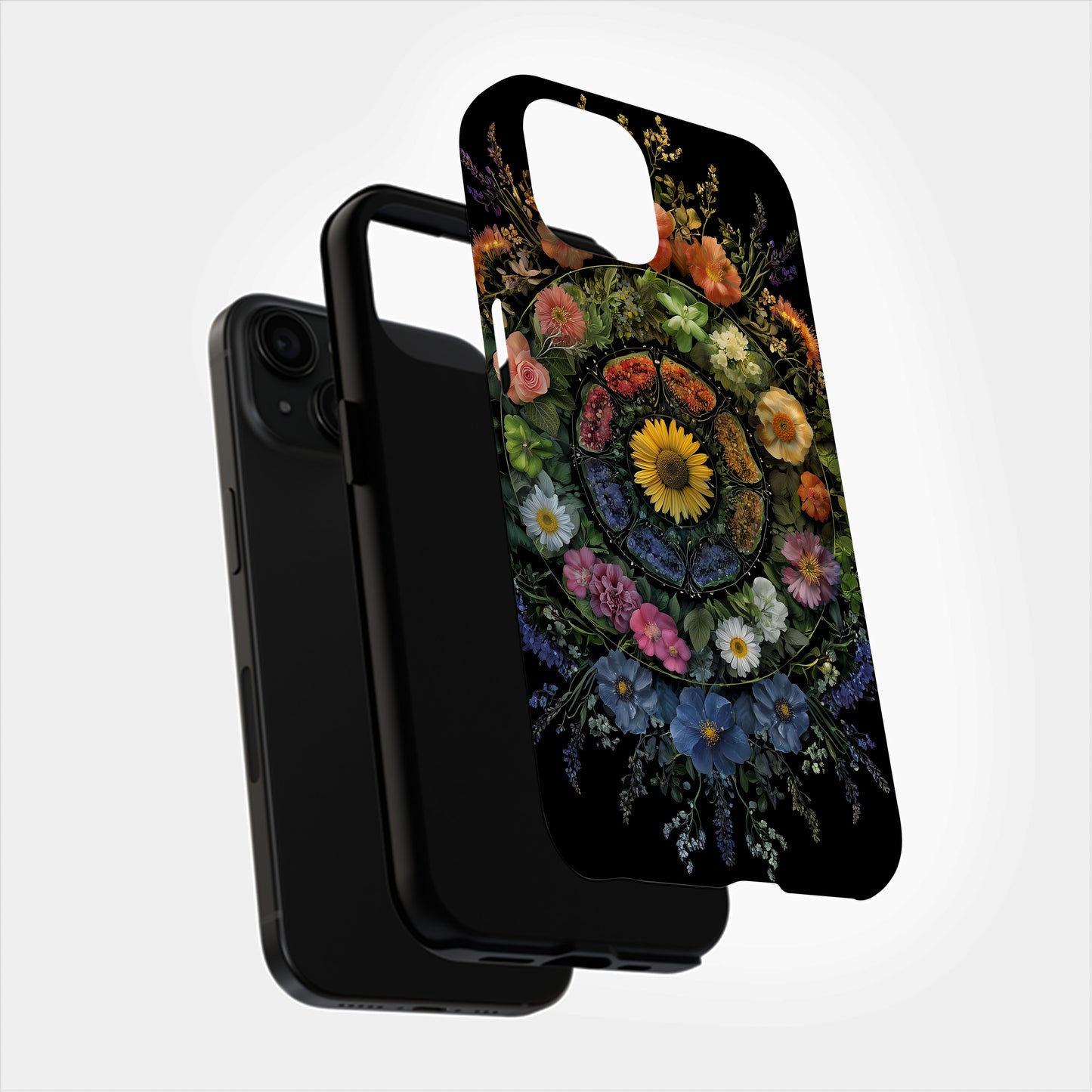 Seasonal Bloom Mandala Phone Case – Nature’s Floral Harmony in Full Circle