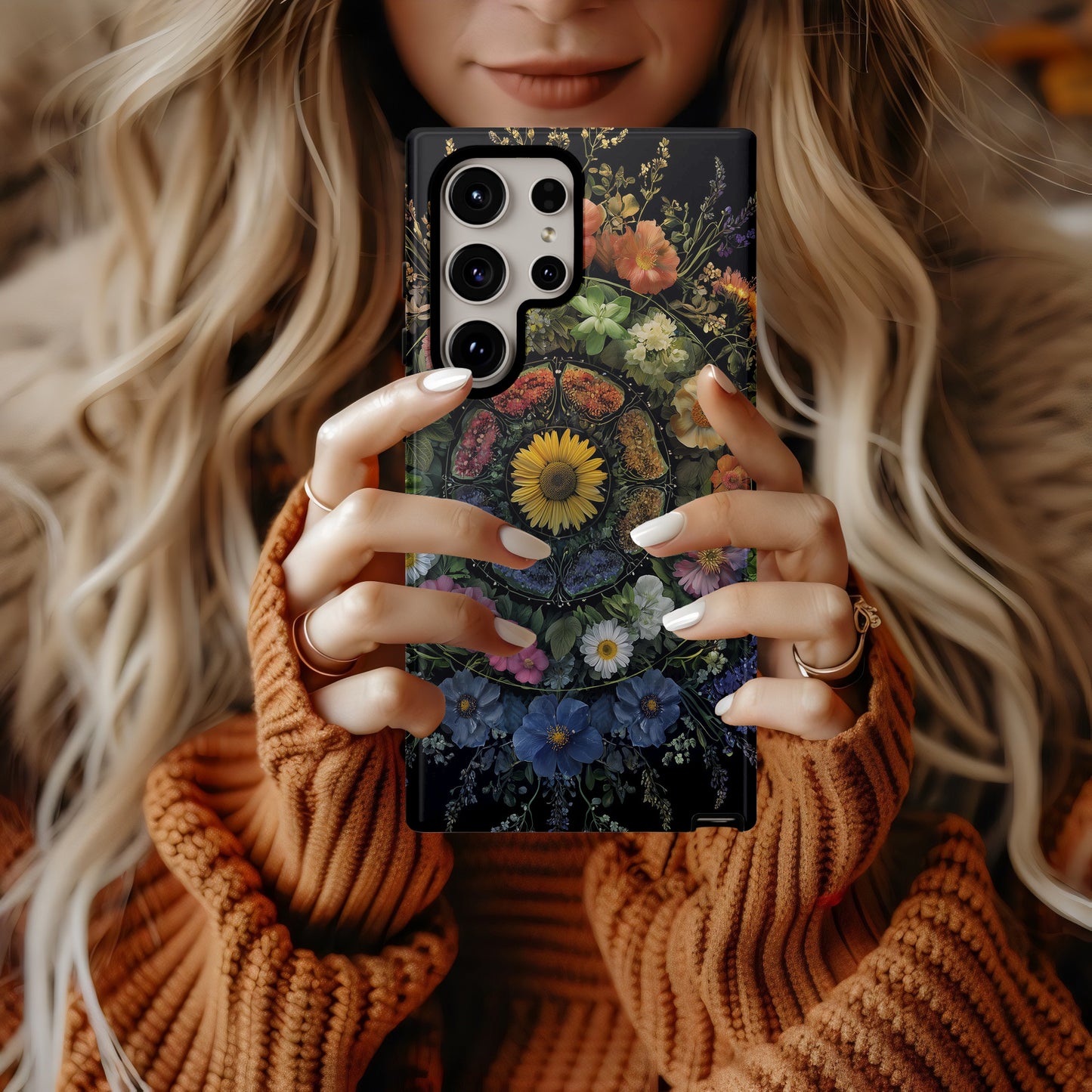 Seasonal Bloom Mandala Phone Case – Nature’s Floral Harmony in Full Circle