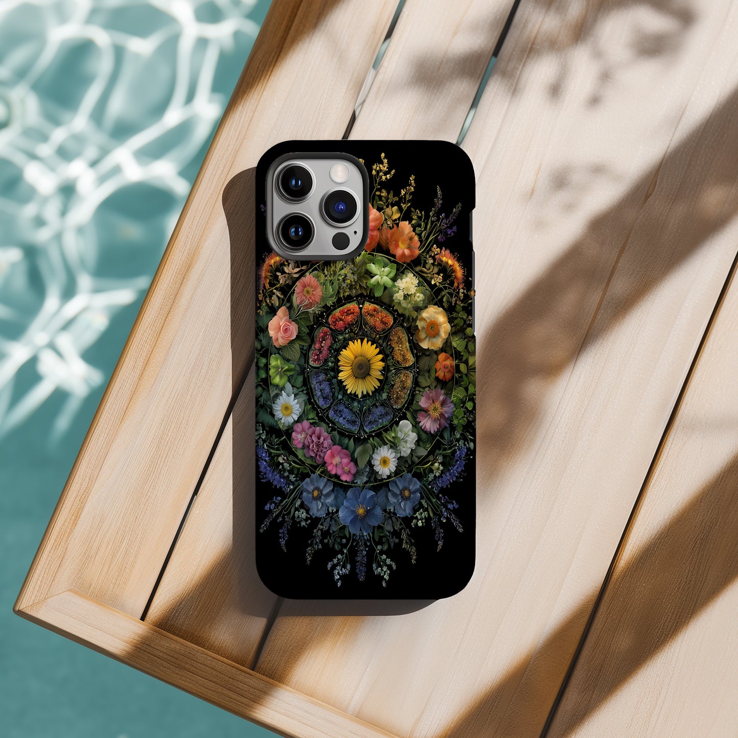 Seasonal Bloom Mandala Phone Case – Nature’s Floral Harmony in Full Circle