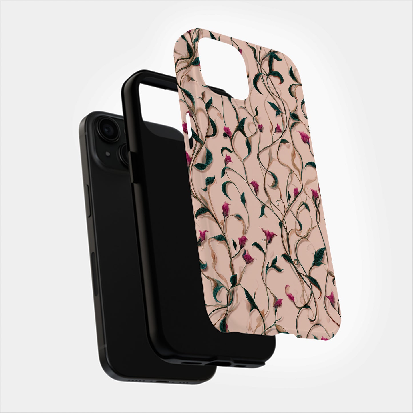 Twisting Vines & Wild Petals Phone Case – Elegant Botanical Flow on Soft Blush