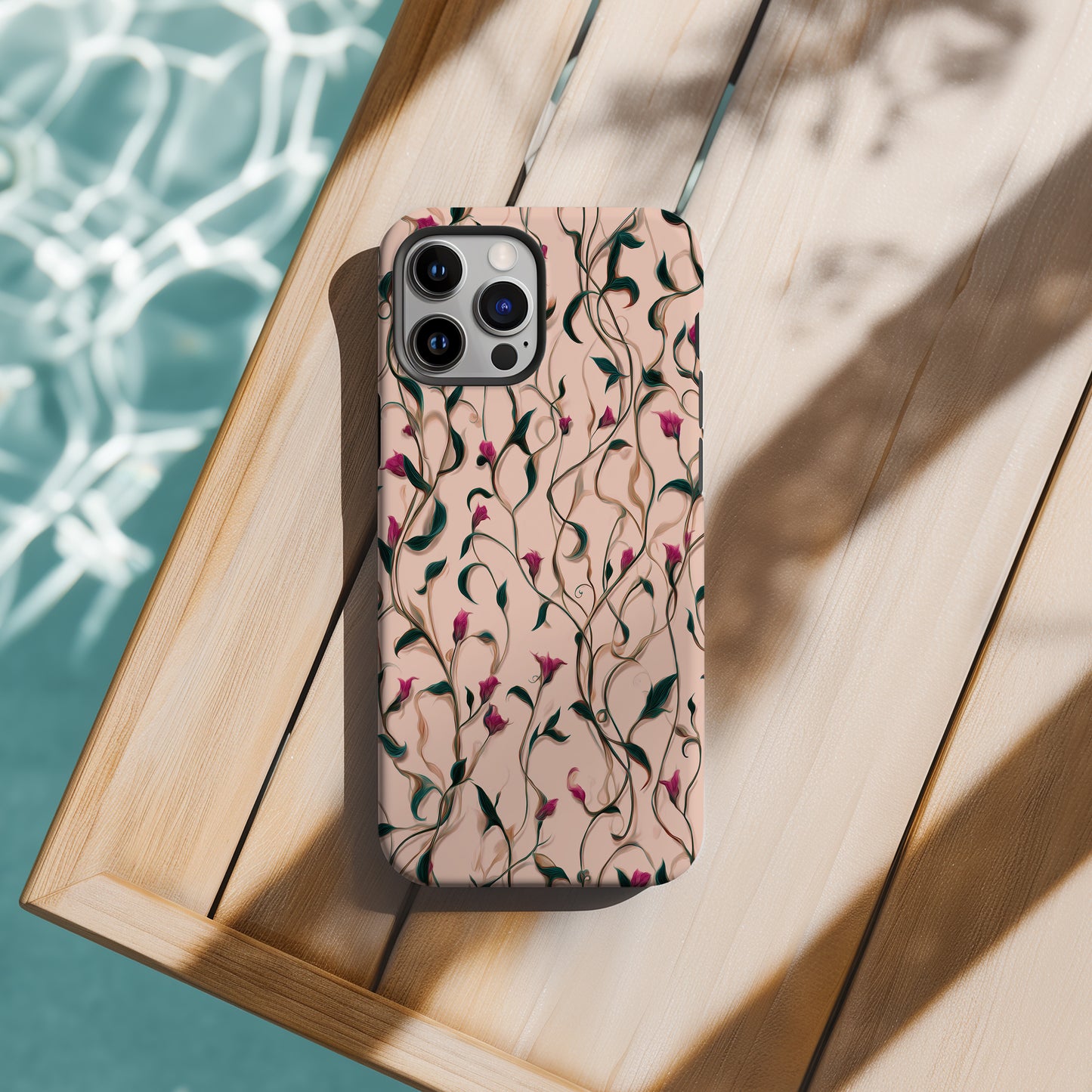 Twisting Vines & Wild Petals Phone Case – Elegant Botanical Flow on Soft Blush