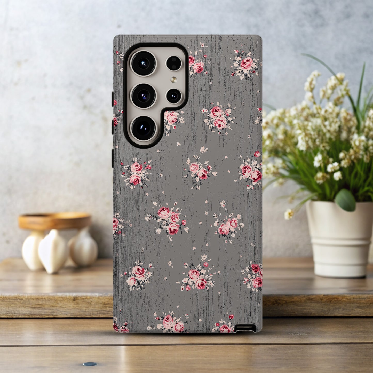 Vintage Rose Cluster Phone Case – Soft Grunge Floral Charm
