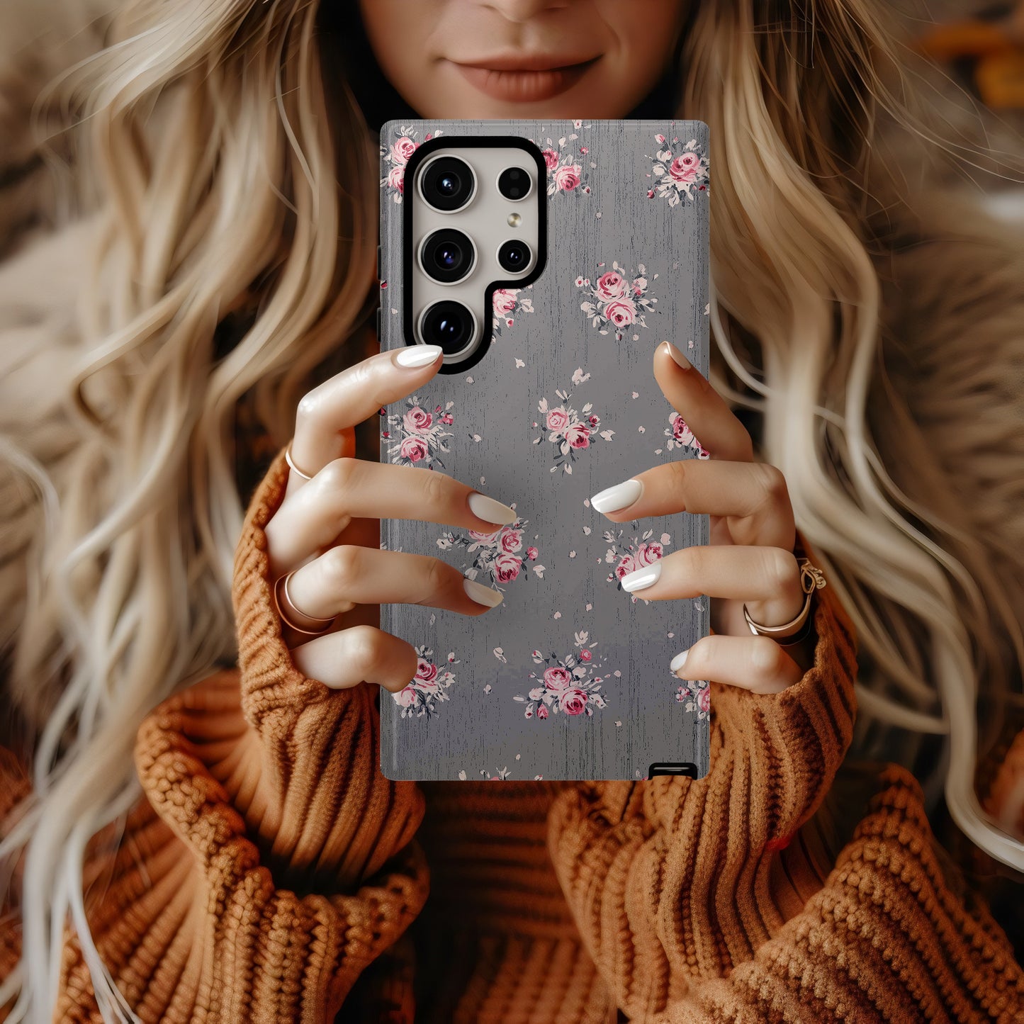 Vintage Rose Cluster Phone Case – Soft Grunge Floral Charm