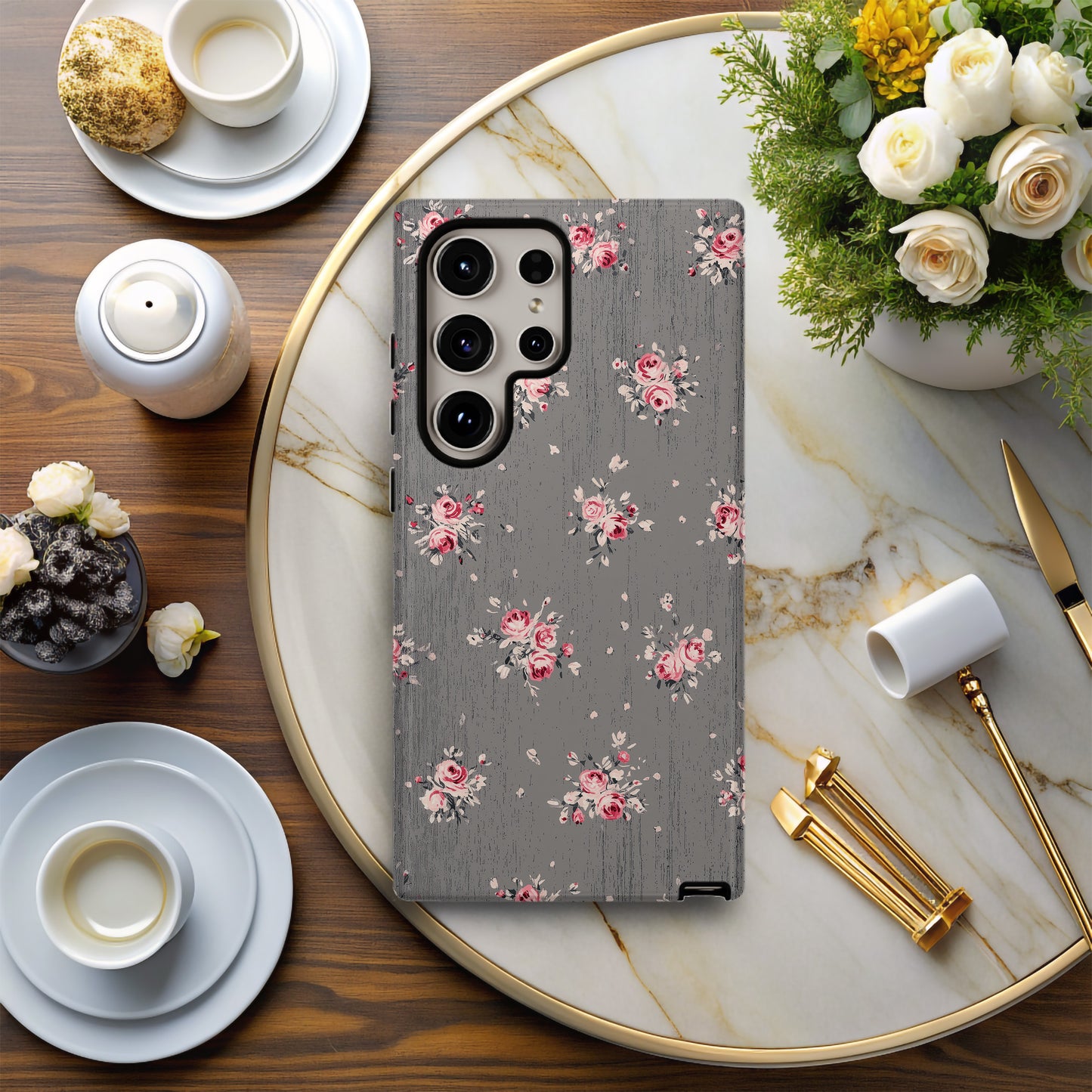 Vintage Rose Cluster Phone Case – Soft Grunge Floral Charm