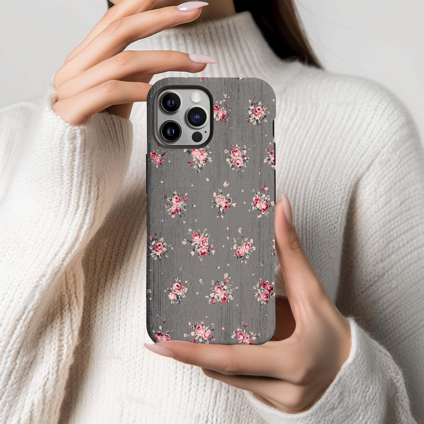 Vintage Rose Cluster Phone Case – Soft Grunge Floral Charm