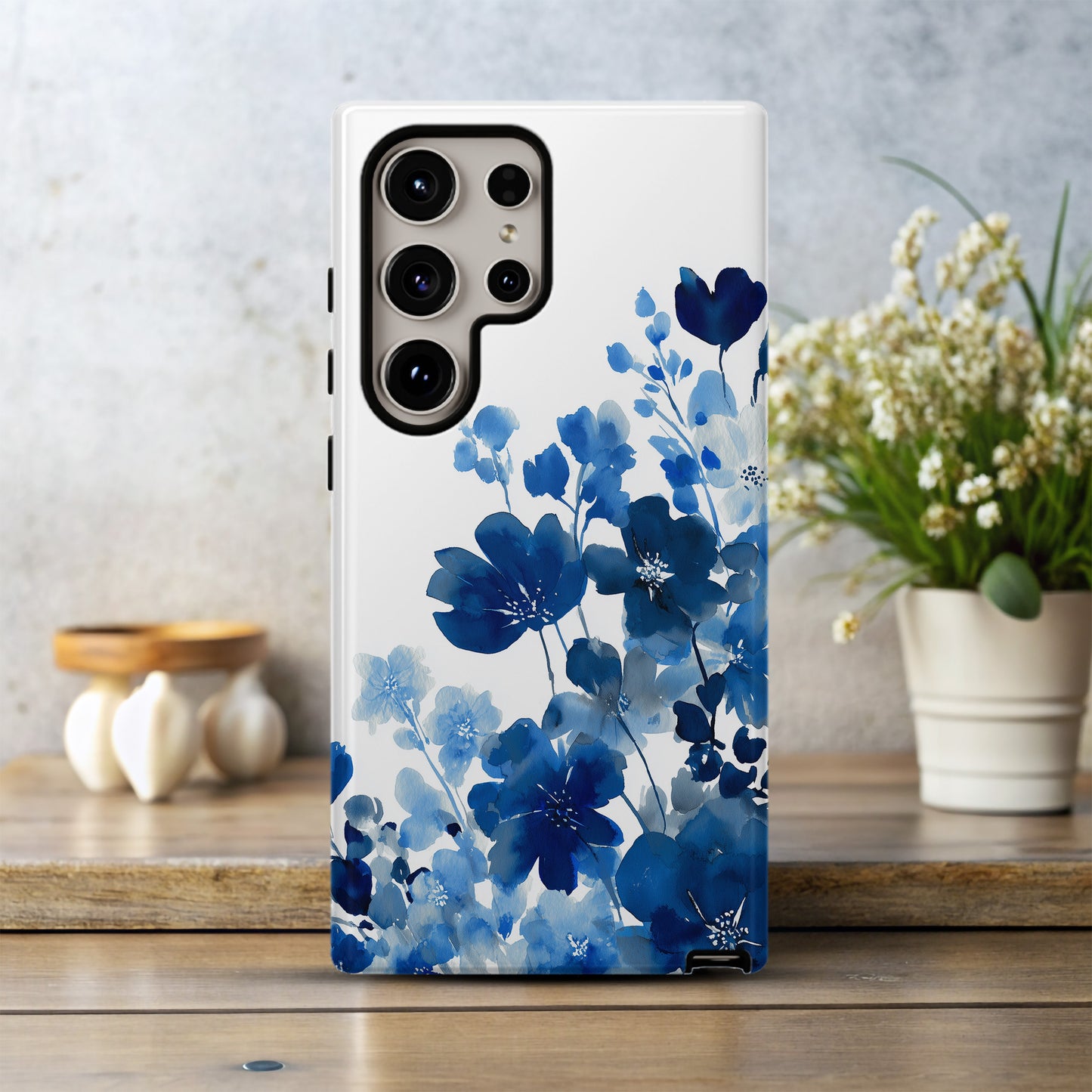Midnight Indigo Bloom Phone Case – Watercolor Elegance in Blue