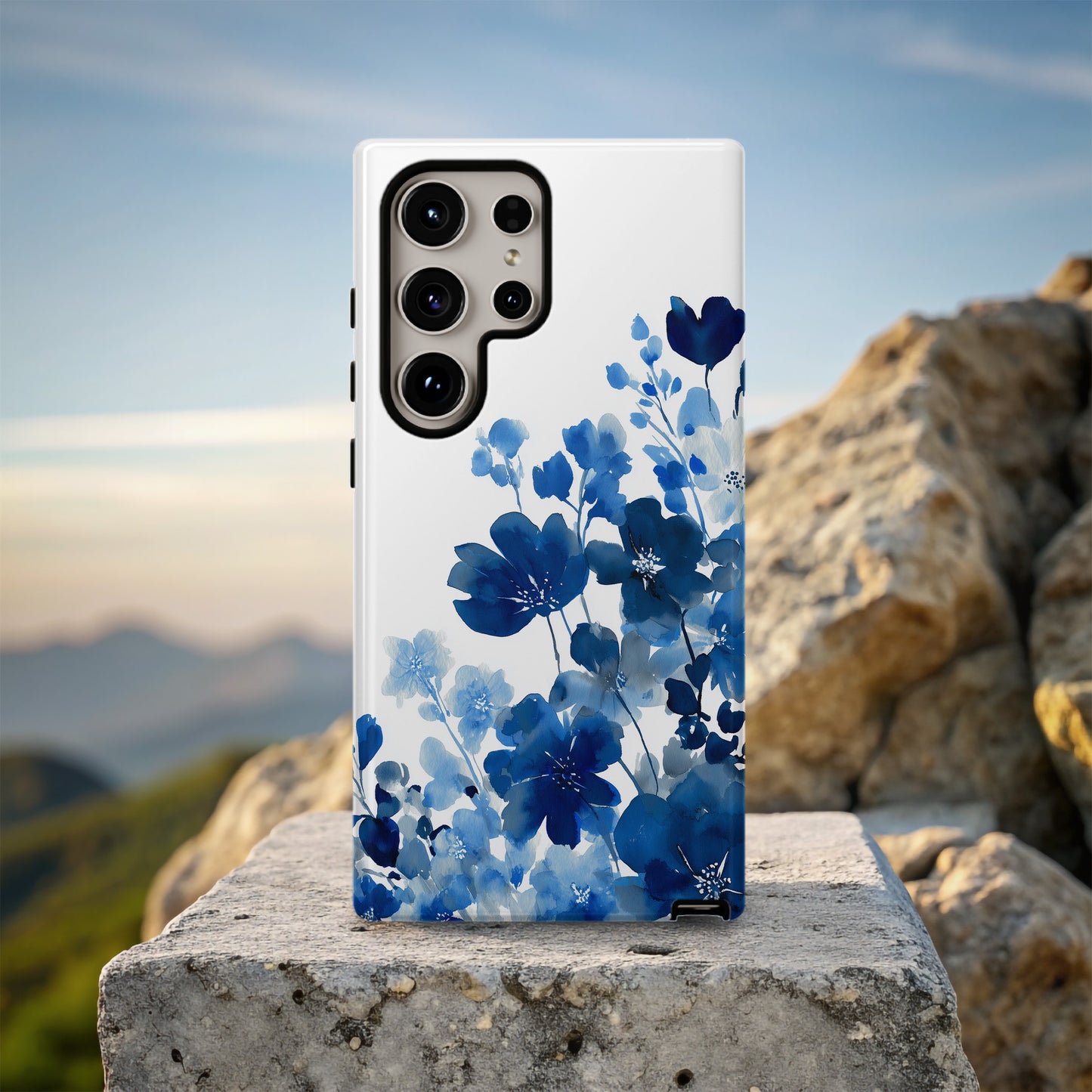 Midnight Indigo Bloom Phone Case – Watercolor Elegance in Blue