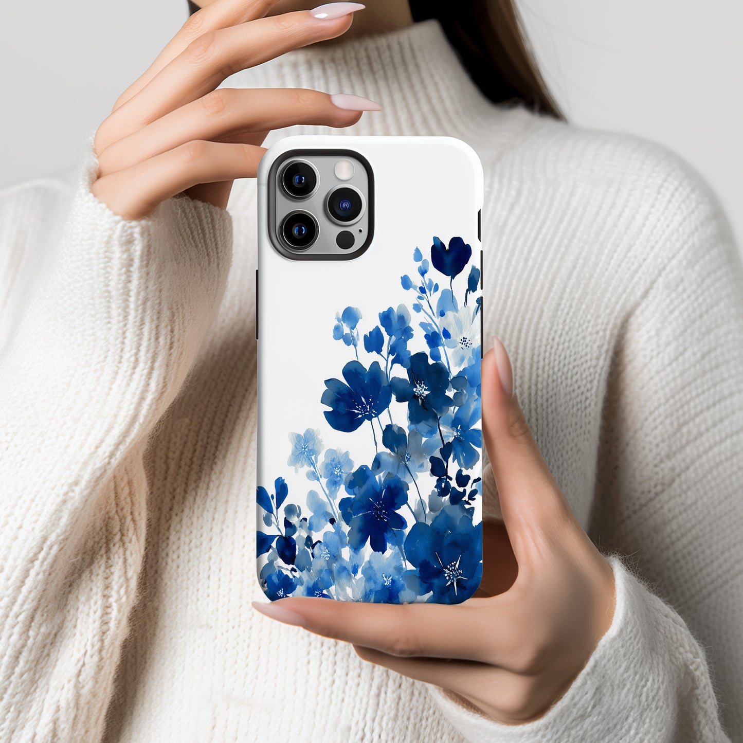 Midnight Indigo Bloom Phone Case – Watercolor Elegance in Blue