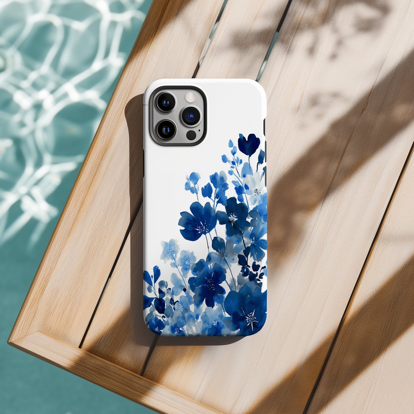 Midnight Indigo Bloom Phone Case – Watercolor Elegance in Blue